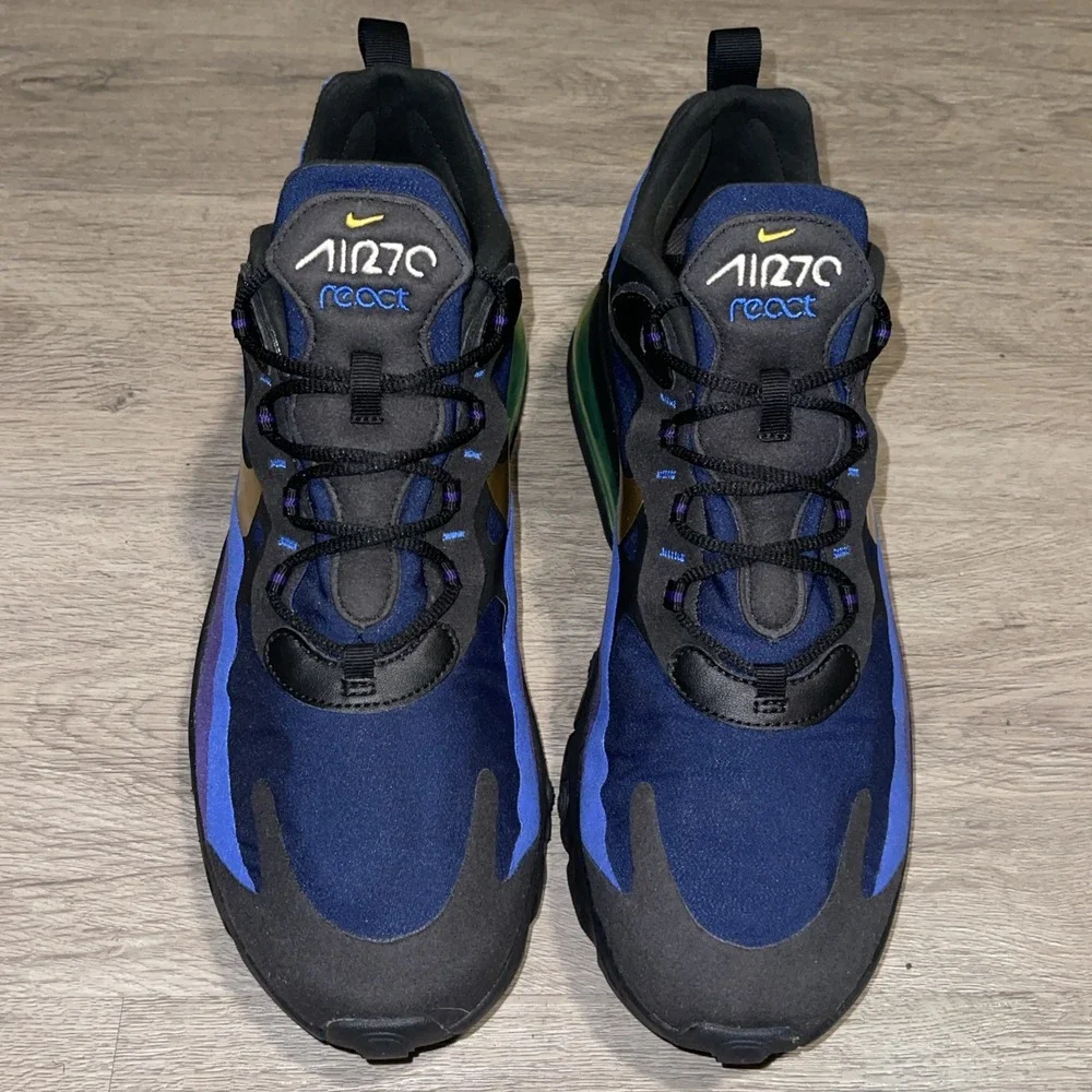 Size 12- Nike Air Max 270 React Black/Gold/Blue AO4197-005